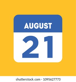August 21 calendar date reminder icon. Holiday, wedding, birthday element. Important event. Specific number of the month