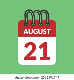 August 21 Calendar icon vector illustration.