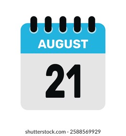 august 21 calendar icon Vector page month design illustration