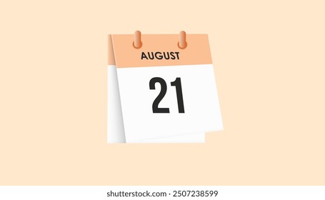 August 21 - calendar and Time planner. Daily Calendar Icon reminder. Vector Illustration.