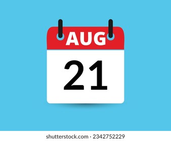 21. August. Flacher Icon-Kalender einzeln auf blauem Hintergrund. Datum und Monat, Vektorgrafik