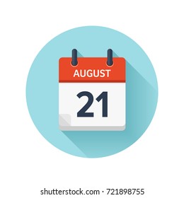 August 21. Vector flat daily calendar icon. Date and time, day, month 2018. Holiday. Season.