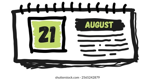 August 21st: Calendar Date, Day, Month, Year