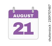 August 21st calendar leaf. August 21 calendar icon calendar page vector illustration