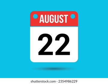 August 22 Calendar Date Flat Icon Day 22 Vector Illustration
