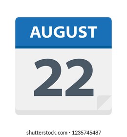 August 22 - Calendar Icon - Vector Illustration