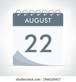 August 22 Calendar Icon  Vector Illustration. Gray calendar.
