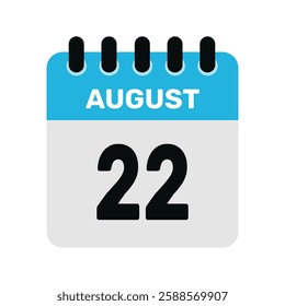 august 22 calendar icon Vector page month design illustration