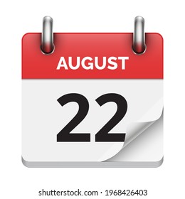 22 de agosto calendario diario plano realista fecha de icono vectorial imagen