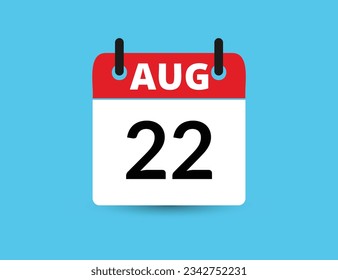August 22. Flat icon calendar isolated on blue background. Date and month vector illustration