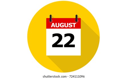august 22 yellow calendar vector flat icon