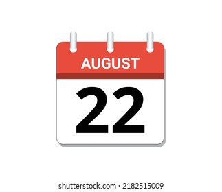 August, 22nd calendar icon vector, concept of schedule, business and tasks

