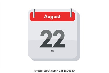 August 22th calendar icon. Day 22 of month. Vector icon illustration.