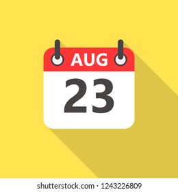 August the 23 calendar flat style icon with long shadow.