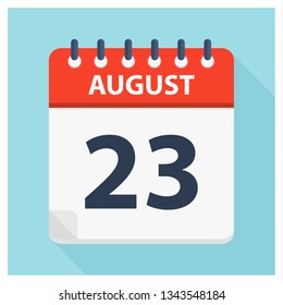 August 23 -  Calendar Icon - Calendar design template - Business vector illustration.