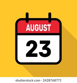 August 23. Calendar icon with long shadow. Flat style. Vector illustration.