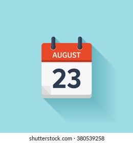 August 23. Calendar icon.Vector illustration,flat style.Date,day of month:Sunday,Monday,Tuesday,Wednesday,Thursday,Friday,Saturday.Weekend,red letter day.Calendar for 2017 year.Holidays in August.
