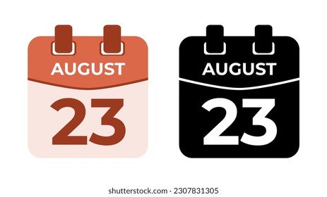 August 23 flat daily spiral calendar icon date in two vector mode, matching color and black fill. Perfect for design material, such as event or reminder. The best editable graphic resources.