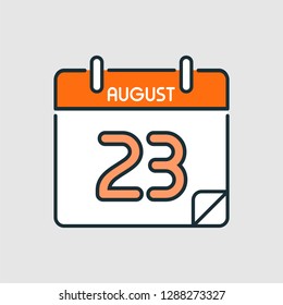 August 23. Flat icon calendar isolated on gray background. Vector illustration.