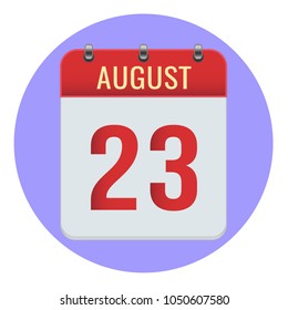 August 23. Vector flat daily calendar icon. Date and time, day, month 2018. Holiday. Season.