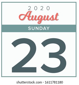 
August 23rd, 2020. Calendar day icon. Red and grey color.