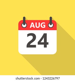 August the 24 calendar flat style icon with long shadow.