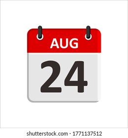 August 24 Calendar Icon. Calendar Icon with white background. Flat style. Date, day and month.