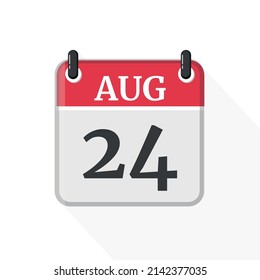 August 24 Calendar Icon. Calendar Icon with white background. Flat style. Date, day and month.