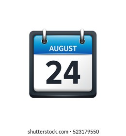 August 24. Calendar icon.Vector illustration,flat style.Month and date.Sunday,Monday,Tuesday,Wednesday,Thursday,Friday,Saturday.Week,weekend,red letter day. 2017,2018 year.Holidays.