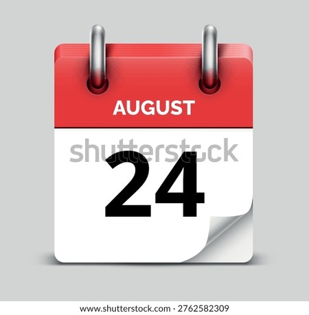 august 24 daily realistic red calendar icon date vector image