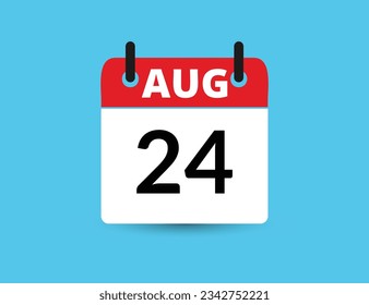 August 24. Flat icon calendar isolated on blue background. Date and month vector illustration