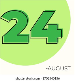 August 24th Modern calendar isolated on white background. Vector illustration. Green colors 