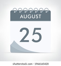 Ilustración del vector de iconos del calendario del 25 de agosto. Calendario gris.
