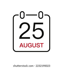 August 25 date on the calendar, vector line stroke icon for user interface. Calendar with date, vector illustration.