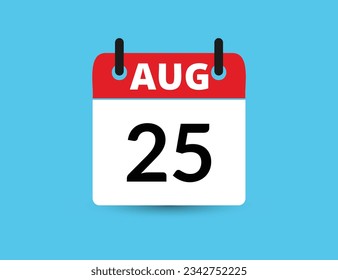25 de agosto. Calendario de icono plano aislado en fondo azul. Ilustración vectorial de fecha y mes