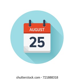 August 25. Vector flat daily calendar icon. Date and time, day, month 2018. Holiday. Season.