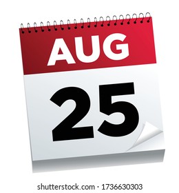 August 25th on a calendar page - illustrated. 