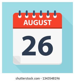 August 26 -  Calendar Icon - Calendar design template - Business vector illustration.