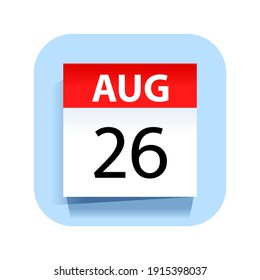 26 de agosto. Icono de calendario. Ilustración vectorial.