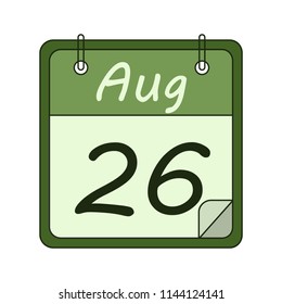 August 26 calendar vector icon. Vector web calendar illustration
