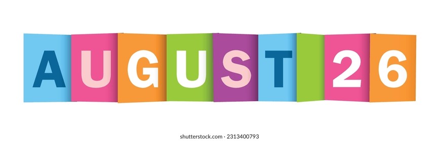 Banner de tipografía vectorial colorida del 26 de AGOSTO