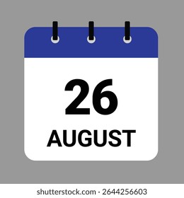 AUGUST 26 - Daily Calendar Icon - White Background