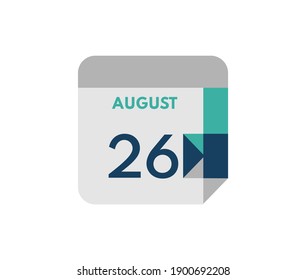 August 26 flat daily calendar date, 26 August Single Day Calendar  Icon