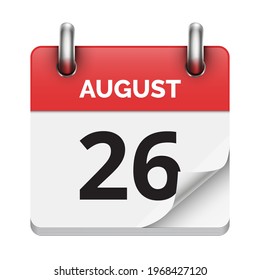 August 26 flat daily realistic calendar icon date vector image