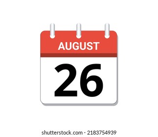 August, 26th calendar icon vector, concept of schedule, business and tasks