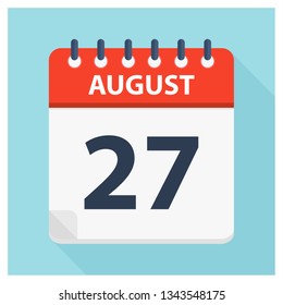 August 27 -  Calendar Icon - Calendar design template - Business vector illustration. svg