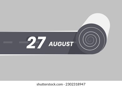 August 27 calendar icon rolling inside the road. 27 August Date Month icon vector illustrator. svg