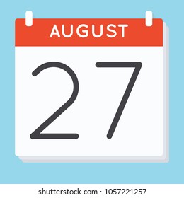 August 27. Calendar icon. Vector illustration in flat design isolated in blue background. Date and time, day, month.