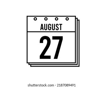 August 27 calendar. August month calendar black and white icon. Simple 3D vector.
