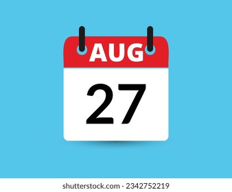 August 27. Flat icon calendar isolated on blue background. Date and month vector illustration svg